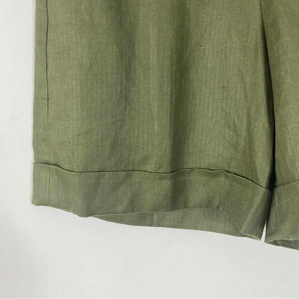 J. CREW Cuffed Linen Bermuda Shorts Olive Green - 4